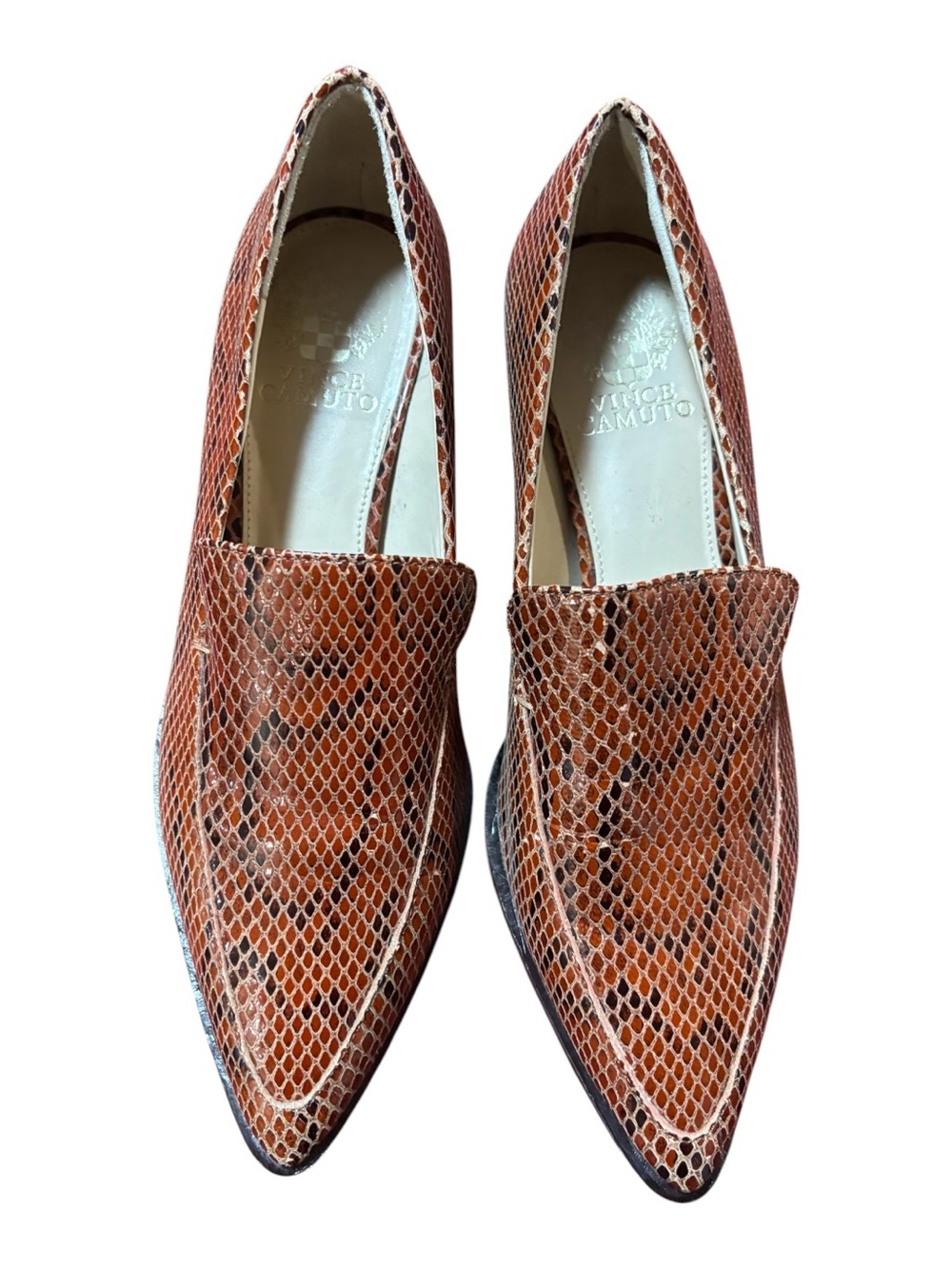 Vince Camuto Women's Pointed Loafers in Brown Snake-Print